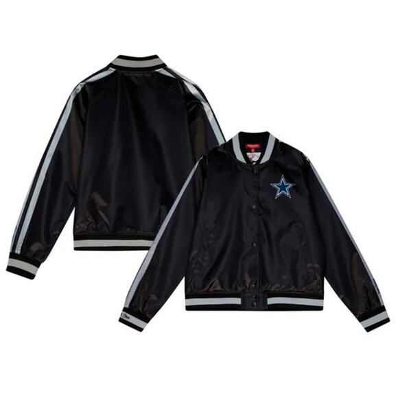 NWT NFL Mitchell & Ness Throwback Dallas cowboys satin varsity jacket black M - Picture 1 of 14